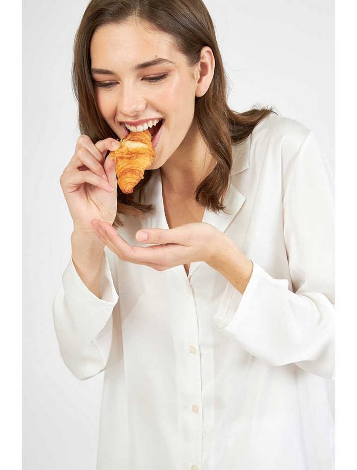 Σετ Πιτζάμα Bridal Satin με Κουμπιά Εκρού