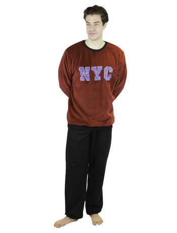 Σετ Πιτζάμα με U-Neck NYC Fleece Μπορντό