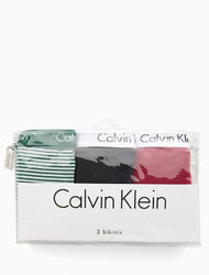 Pack 3 Bikini Low Rise Μαύρο-Πράσινο Ριγέ-Μπορντό